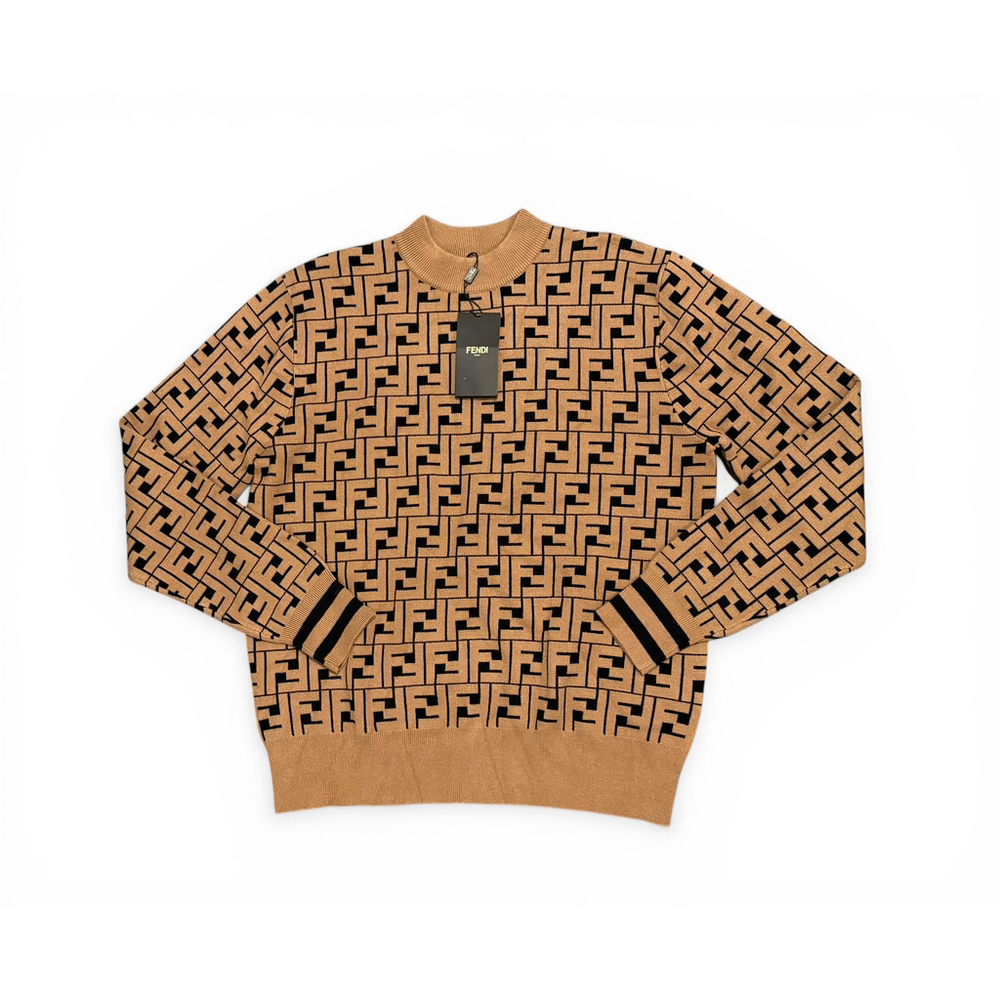 NWT Fendi Women's Zucca FF Logo Sweater Tan/Black Knit Crewneck Sz M Italy Made - Picture 5 of 11